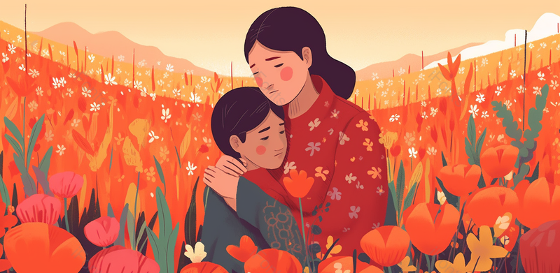 乡村田野母女卡通小清新母亲节母女插画海报背景宣传图,插画/手绘图,插画/手绘图库,插画/手绘图下载,插画/手绘